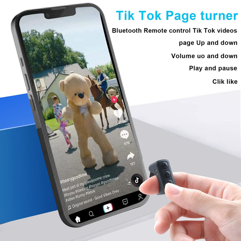  [AUSTRALIA] - TIK Tok Bluetooth Remote Control Page Turner for iPhone Android Ipad Cell Phone Camera Remote Shutter Selfie Button, Bluetooth Ring (Black) Black