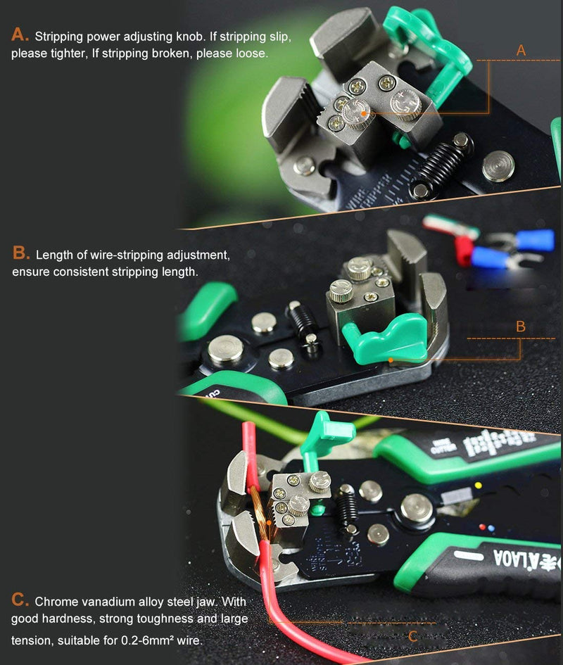  [AUSTRALIA] - LAOA Wire Stripper Self Adjusting Wire Stripper/10-24 AWG Wire Stripping Tool/Wire Cutter,3-in-1 Wire Stripping for Wire Stripping,Cutting,Crimping (2pcs Replacement Spring) wire stripper set