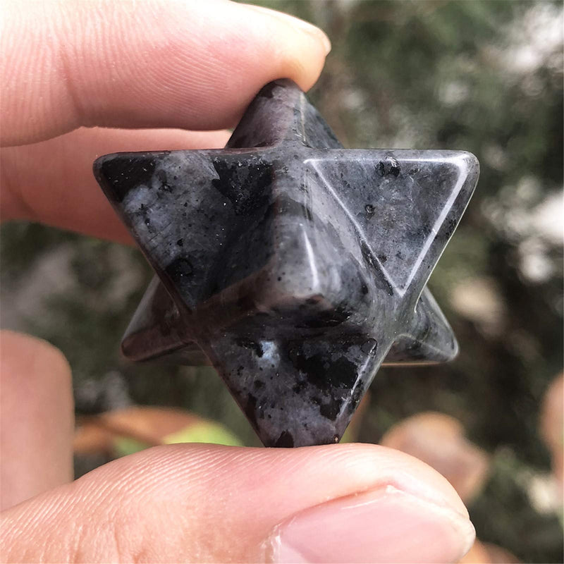  [AUSTRALIA] - favoramulet 1 Inch Black Labradorite Merkaba Star, Healing Crystal Carving Geometric Eight-Pointed Sacred Star for Divine Meditation Spiritual Positive Energy Therapy