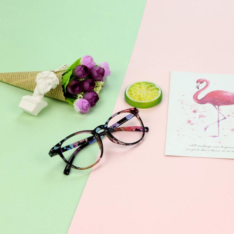  [AUSTRALIA] - Blue Light Blocking Glasses for Women/Men, Anti Eyestrain, Computer Reading, TV Glasses, Stylish Oval Frame, Anti Glare(Pink Floral, No Magnification) 0.00 (No Magnification) 01_chilling_pink Floral