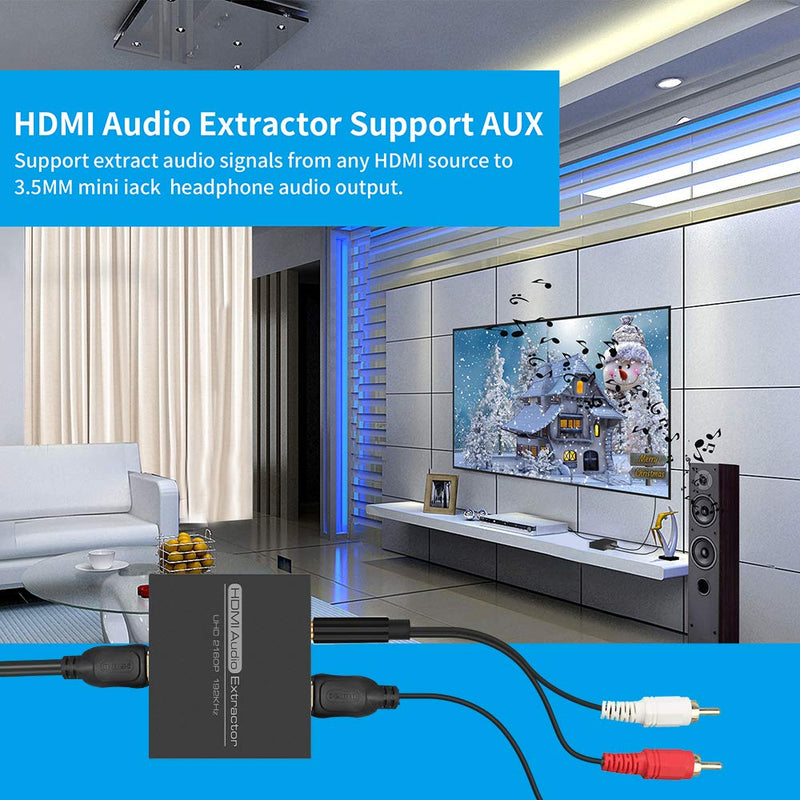  [AUSTRALIA] - HDMI Audio Extractor,4K HDMI to HDMI with Audio 3.5mm AUX Stereo and L/R RCA Audio Out,HDMI Audio Converter Adapter Splitter Support 4K 1080P 3D Compatable for PS3 Xbox Fire Stick.