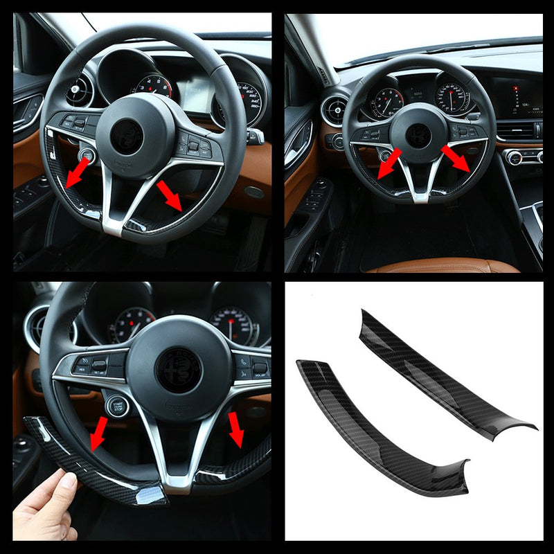 Keenso 2Pcs Car Interior Steering Wheel Carbon Fiber Decorative Decor Cover Trim for Alfa Romeo Stelvio/Giulia - LeoForward Australia