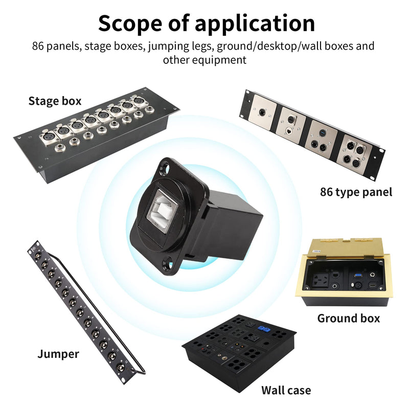  [AUSTRALIA] - QIANRENON USB B to A D Panel Mount Connector,USB 2.0 Data Connector Solderless Socket, Female to Female Converter Data Transfer Connectors for Audio Video Optoelectronic Network,Black