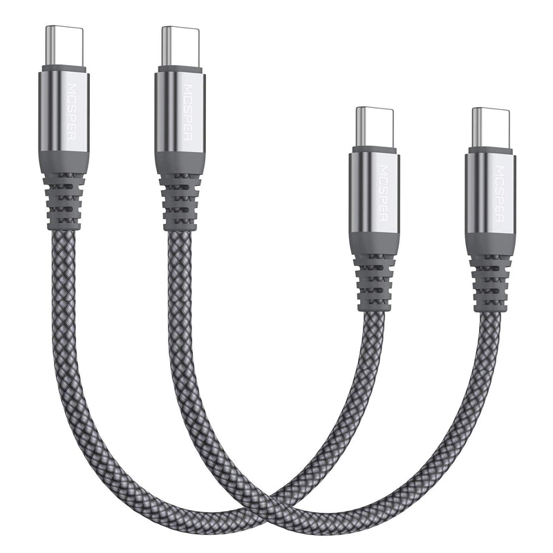  [AUSTRALIA] - Short USB C to USB C 60W Cable(2 Pack 0.5Ft),USB Type C Fast Charging Nylon Braided Cord Compatible with Android Samsung Galaxy S22/S21/S21+/S20+ Ultra, Note 20/10 Ultra, Air 2020, iPad Pro,Google Grey