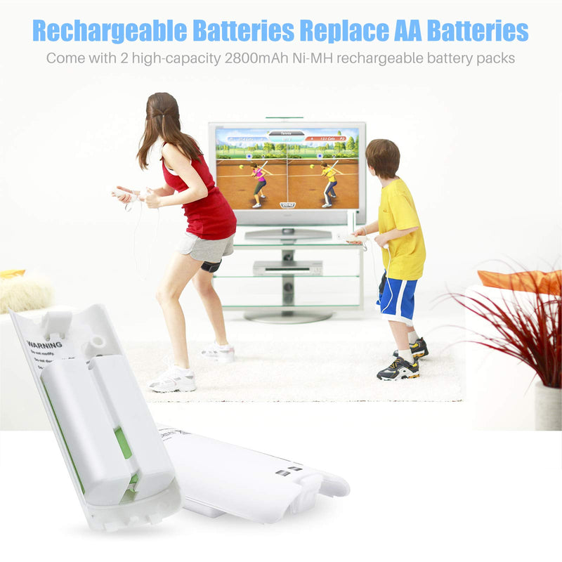  [AUSTRALIA] - Rechargeable Battery Packs with Charger for Wii & Wii U Remote Controller,Montion Plus Controller(Dual Remote Charging Station Dock + 2 Pack 2800mAh Wii Replacement Batteries + USB Cable)