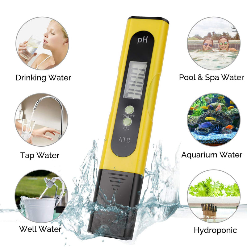 Digital PH Meter, PH Meter 0.01 PH High Accuracy Water Quality Tester with 0-14 PH Measurement Range for Household Drinking, Pool and Aquarium Water PH Tester Design with ATC (2020-Yellow) - LeoForward Australia