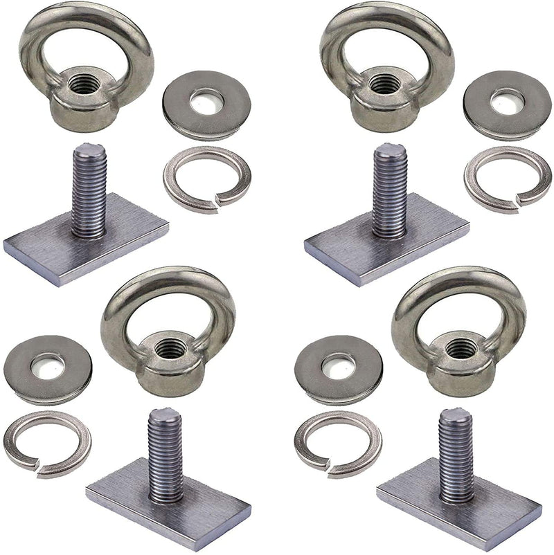  [AUSTRALIA] - 4 Pack Heavy Duty Eye Bolt tie Down Rings, Stainless Steel - M8 Eye Nuts, Track Mount Tie Down Eyelet to Hold Your Bungee Cord or Ropes Anchoring, Anchoring kit for tie Down Straps