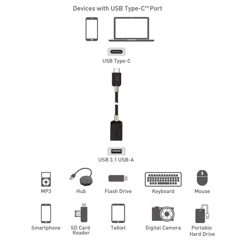  [AUSTRALIA] - Cable Matters USB C to USB Adapter (USB to USB C Adapter, USB-C to USB 3.0 Adapter, USB C OTG) in Black 6 Inches