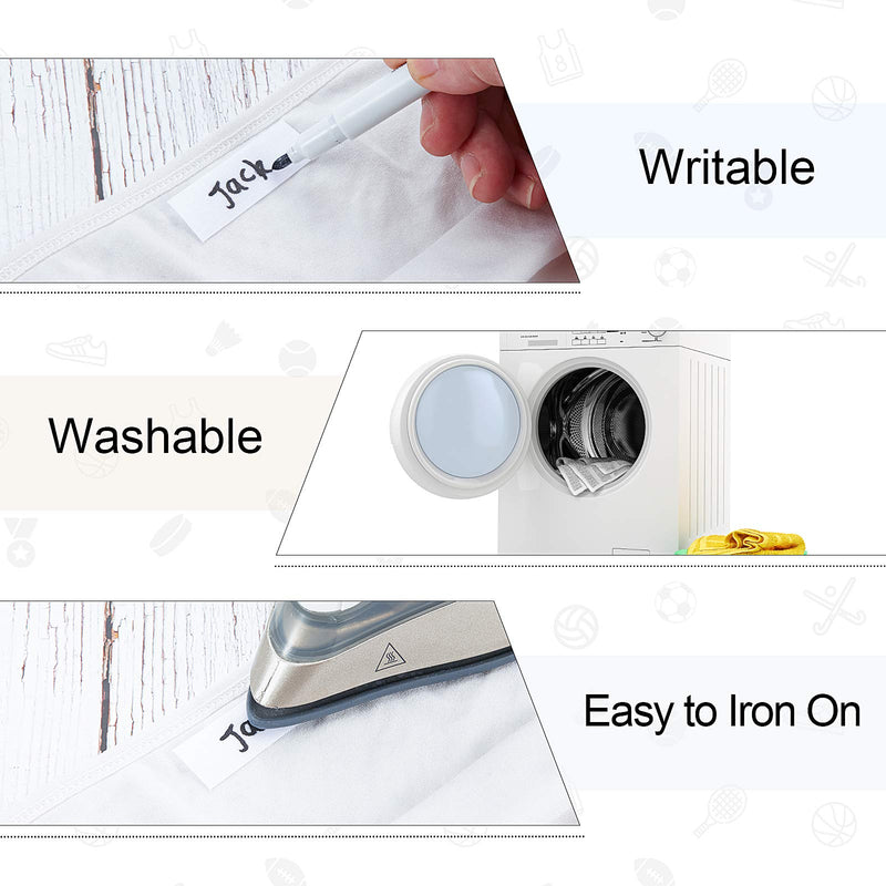  [AUSTRALIA] - Writable Iron on Clothing Labels Precut Iron on Fabric Labels Personalized Clothing Name Labels Tags with 2 Pieces Permanent Fabric Marker for Nursing Home College Camp Day Care Uniforms (200 Pieces) 200