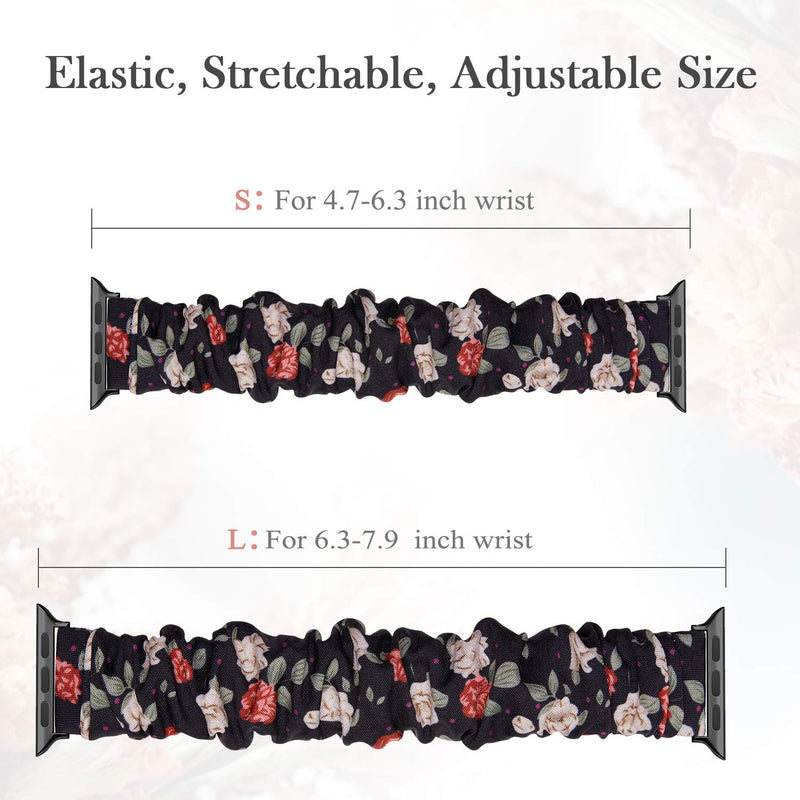 Compatible with Scrunchies Apple Watch Bands 38mm 40mm, Women Cloth Pattern Printed Fabric Wristbands Straps Elastic Scrunchy Band for iWatch Series 6 5 4 3 2 1 SE (Small Red-Flower, Black Leopard) Red-Flower/Black Leopard 38mm/40mm S/M - LeoForward Australia