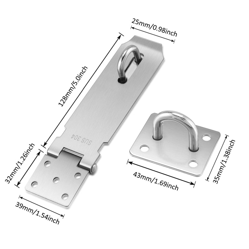  [AUSTRALIA] - Tidorlou 6 Pack Mix Size Door Locks Hasp Latch, 3 inch 4inch 5 inch Padlock Hasp,Stainless Steel Safety Packlock Clasp,Gate Lock Hasp 304 Steel Brushed Finish Heavy Duty (Silver) Silver