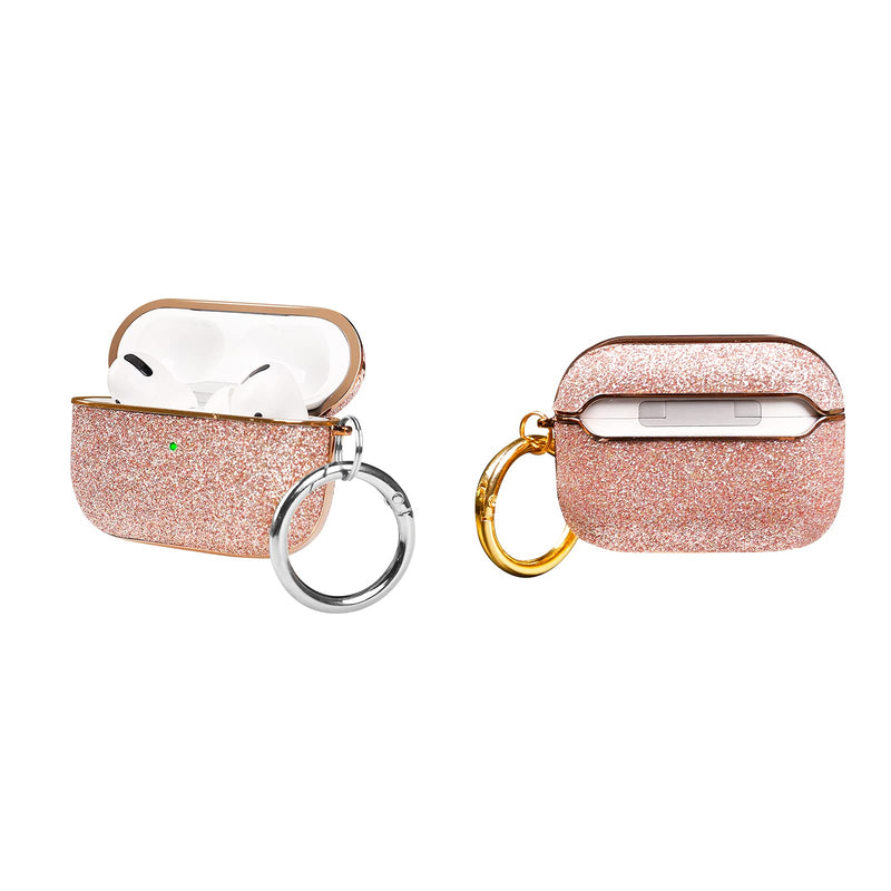 MOLOVA Glitter Designed Compatible with AirPods Pro Case, Luxury Bling Leather with Mirror Surface Plating Hard Cover Shockproof Protective with Keychain for AirPod Pro (Pink Glitter) - LeoForward Australia