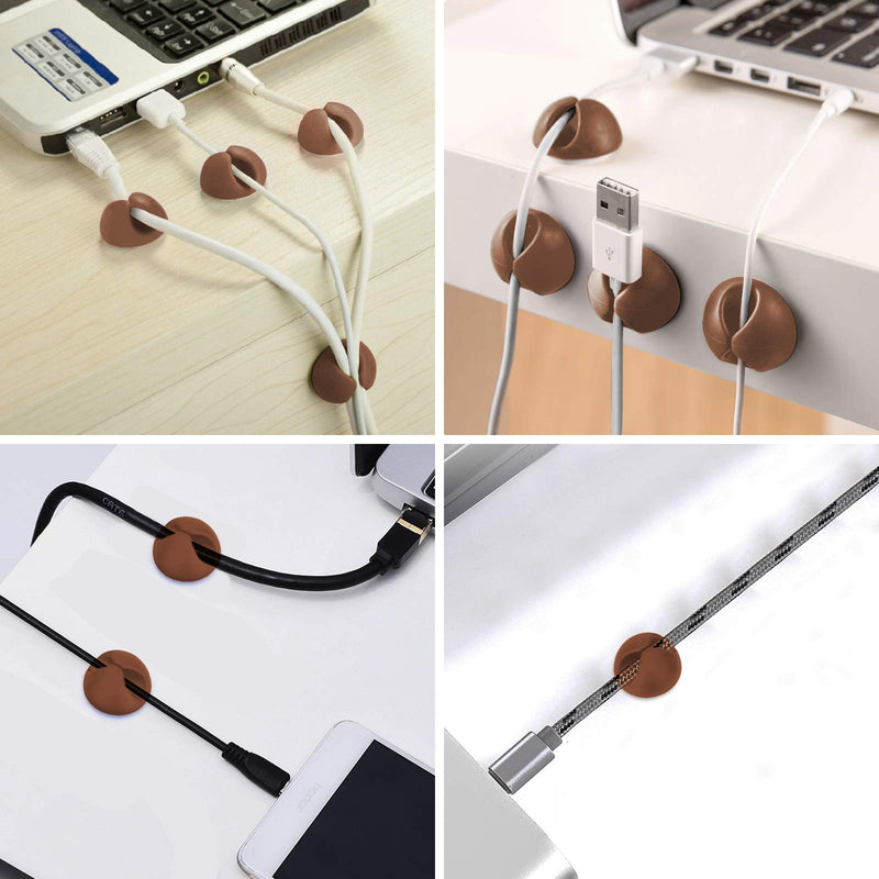 CHEFBEE 8 Pack Cable Clips, Cord Organizer Cable Management, Self Adhesive Wire Holder System, Multipurpose Wire Clips for All Your Computer, Electrical, Charging or Mouse Cord (Coffee) Coffee - LeoForward Australia