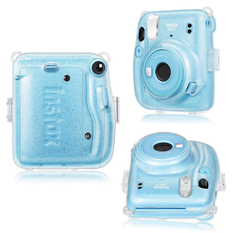  [AUSTRALIA] - Fintie Protective Clear Case for Fujifilm Instax Mini 11 Instant Film Camera - Crystal Hard Shell Cover with Removable Rainbow Shoulder Strap, Glittering Transparent