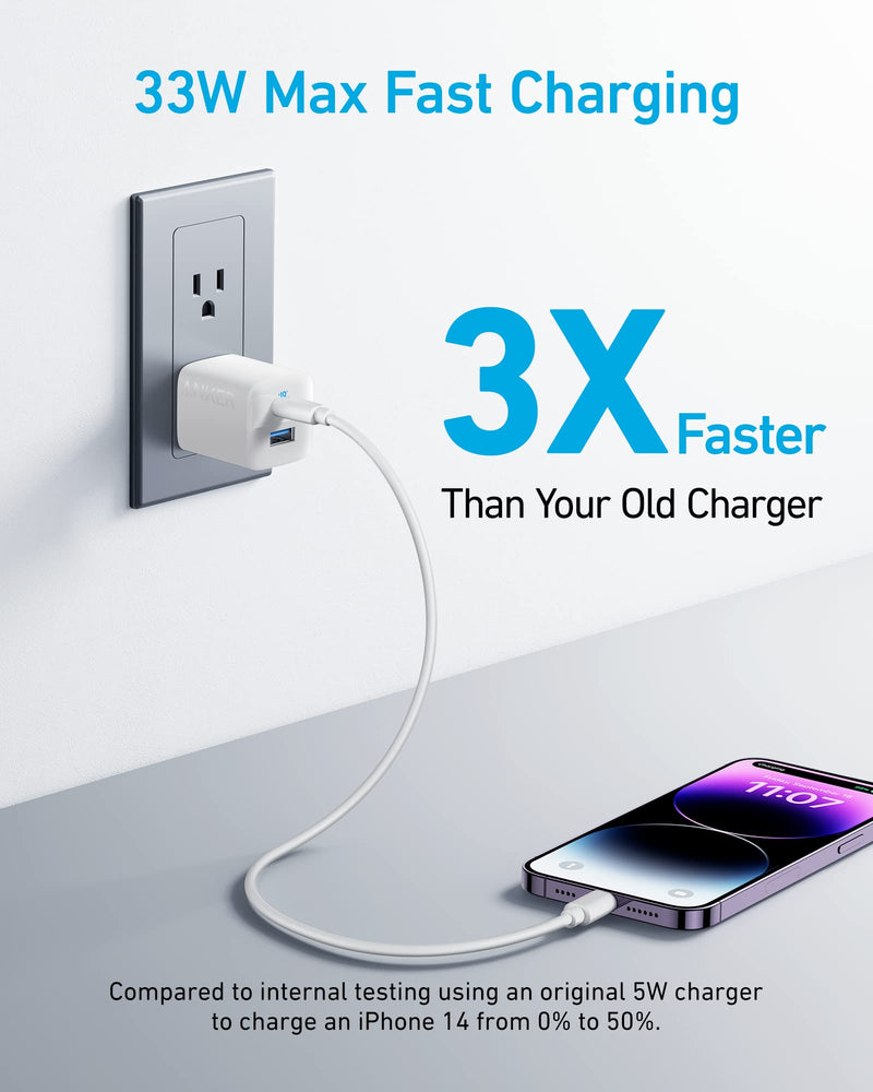  [AUSTRALIA] - Anker USB C Charger, 323 Charger (33W), 2 Port Compact Charger with Foldable Plug for iPhone 14/14 Plus/14 Pro/14 Pro Max/13/12, Pixel, Galaxy, iPad/iPad Mini and More (Cable Not Included) - White