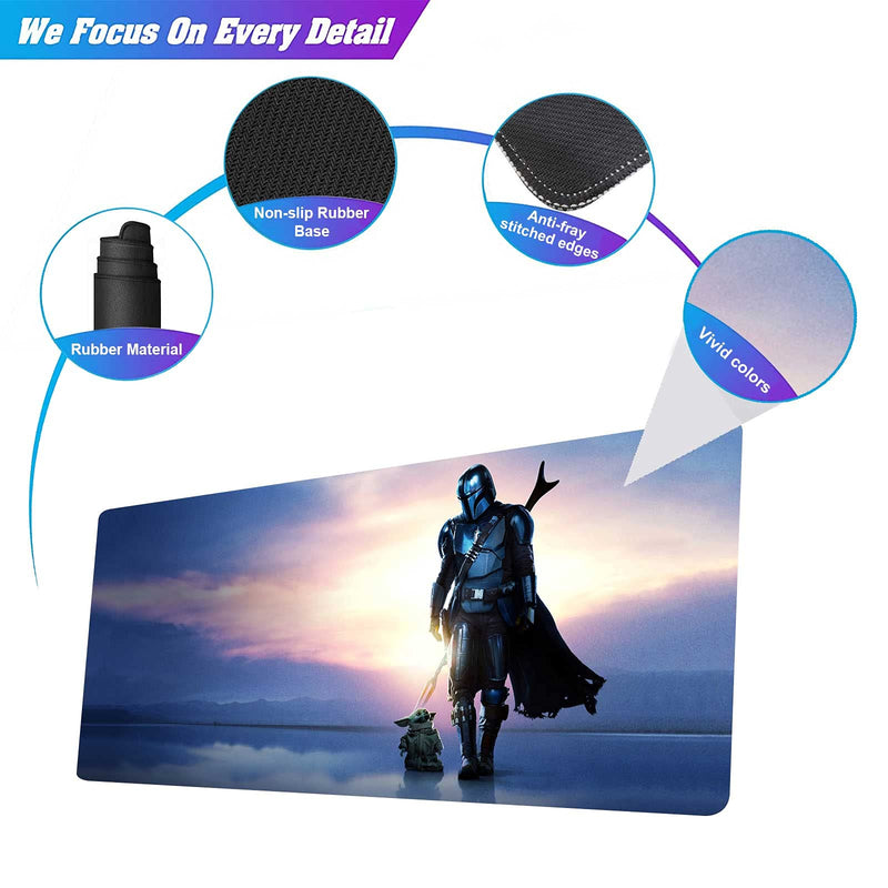  [AUSTRALIA] - Mouse Pad XXL,Extra Large Gaming Mousepad Laptop Desk Mat,Non-Slip Rubber Base,Stitched Edges,Smooth Fabric Design,Computer Keyboard & Mice Combo Pads for Office Home Game 35.4x15.7 90x40 MandaBabyyoda