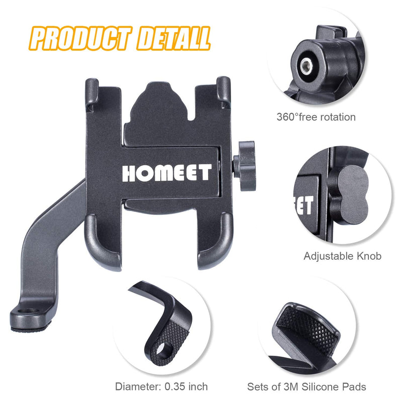  [AUSTRALIA] - Homeet Motorcycle Phone Mount, Metal Motorcycle Phone Holder Motorbike Rearview Mirror Smartphone Holder Mount Universal 【Φ10mm】- 360° Rotation Adjustable - Aluminum Alloy Metal Alloy