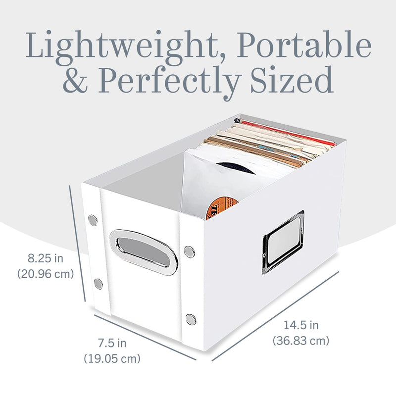  [AUSTRALIA] - Snap-N-Store Vinyl Record Storage Box - Pack of 1-8.25 x 7.5 x 14.5 Inch LP Holder with Lid for 7-inch Records - Crate Holds up to 75 Vinyl Albums - White 7"/45 RPM - 1 Pack