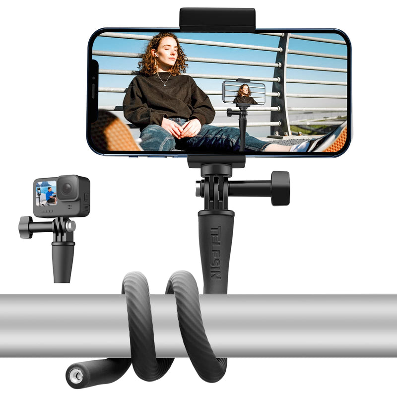 [AUSTRALIA] - TELESIN Flexible Mount Clamp for GoPro Insta360 Phones, Camera iPhone Android Tripod Stand Neck Holder Selfie Stick Pole for Bike, Motorcycle, Boat, Tube, Treadmill, Stroller, Car, Desk