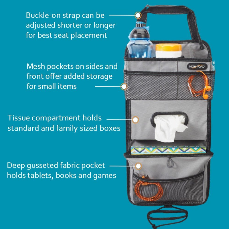  [AUSTRALIA] - High Road TissuePockets Backseat Organizer with Tissue Compartment and Cup Holder Bin (Gray) Gray