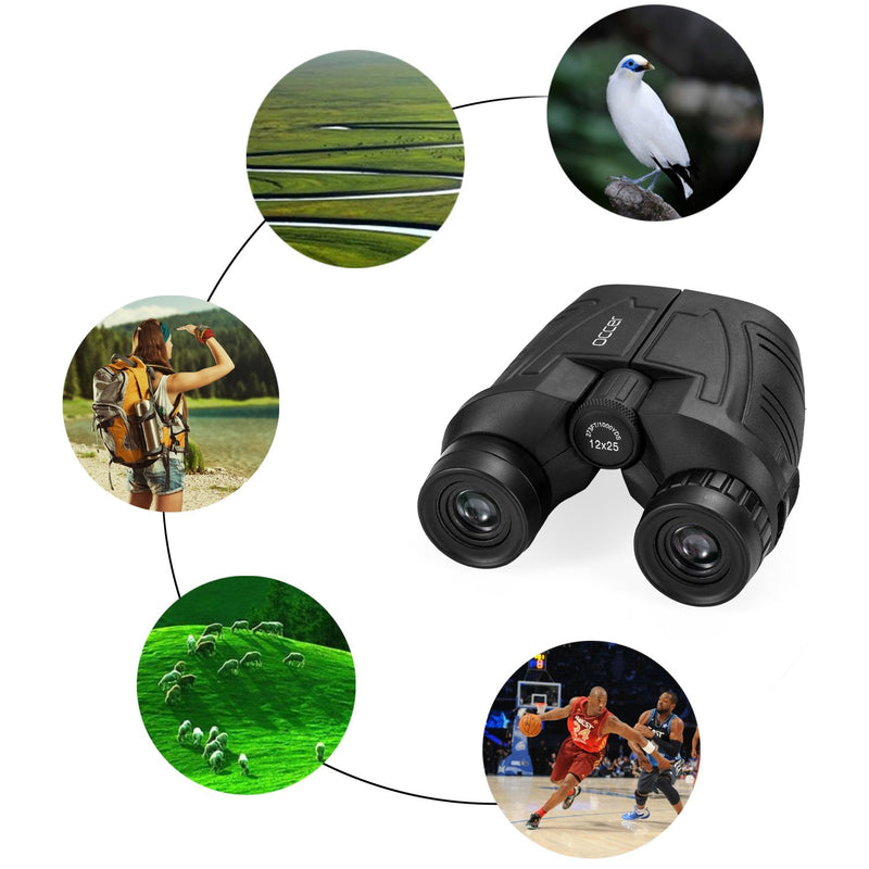  [AUSTRALIA] - occer 12x25 Compact Binoculars with Clear Low Light Vision, Large Eyepiece Waterproof Binocular for Adults Kids,High Power Easy Focus Binoculars for Bird Watching,Outdoor Hunting,Travel,Sightseeing Black