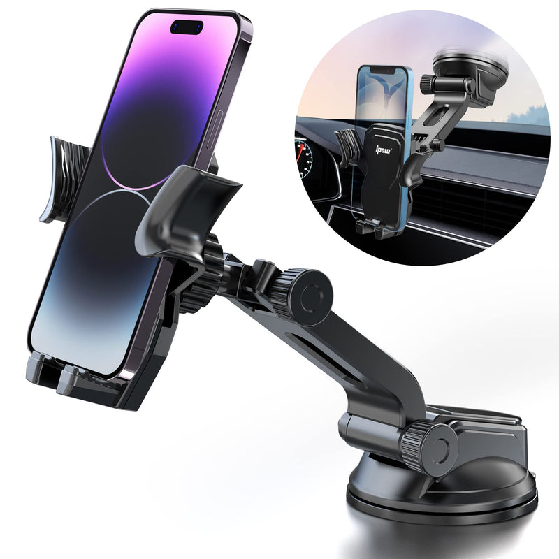  [AUSTRALIA] - IPOW Car Phone Mount [Off-Road Grade Super Suction] Universal Car Phone Holder Mount for Dashboard Windshield, Car Phone Mount for iPhone 14 Samsung All Phones with Angle Adjustment of 3 Parts Dashboard, Windshield