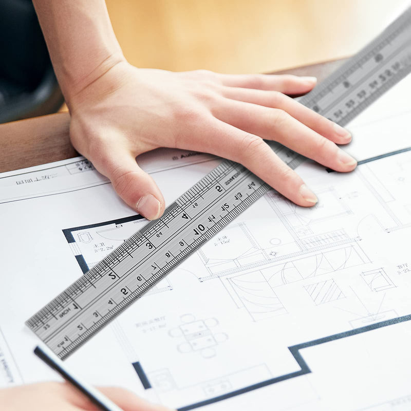  [AUSTRALIA] - 3Pcs Stainless Steel Ruler, 6in 8in 12in Metal Ruler, Straight Edge Ruler with Imperial (inch) and Metric (cm), 0.5mm and 1/64 inch High Accuracy Measurement