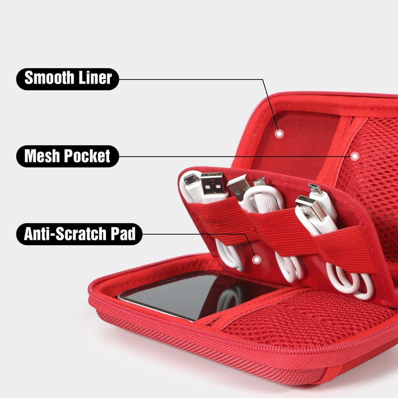  [AUSTRALIA] - GLCON Shockproof Carrying Case Electronic Organizer - Hard EVA Zipper Case Small Travel Storage Pouch Bag Wallet for Earbuds, Cable, Cord, Adapter, Charger, Coin, Card - Red 1 Pack