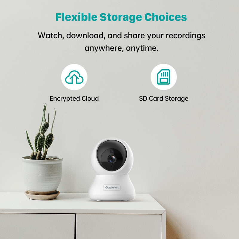  [AUSTRALIA] - Indoor Security Camera 2K, Septekon 360° Pan Tilt Baby Monitor Pet Camera, 2.4GHz Wi-Fi Camera with Night Vision, Motion Detection, 2-Way Audio Siren, Cloud/SD Card, Compatible with Alexa,White 1 Pack White