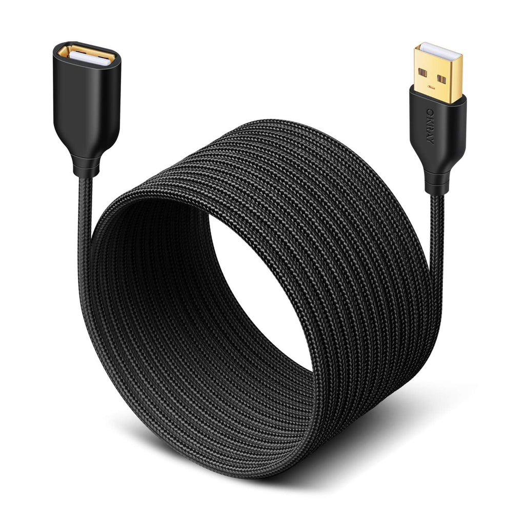  [AUSTRALIA] - USB Extension Cable, OKRAY 16.4 FT/5M USB 2.0 Extender Cord - Type A Male to A Female USB Cable Extender Extra-Long Nylon Braided with Gold-Plated Connector for USB Flash Drive/Mouse/Printer (Black) Black
