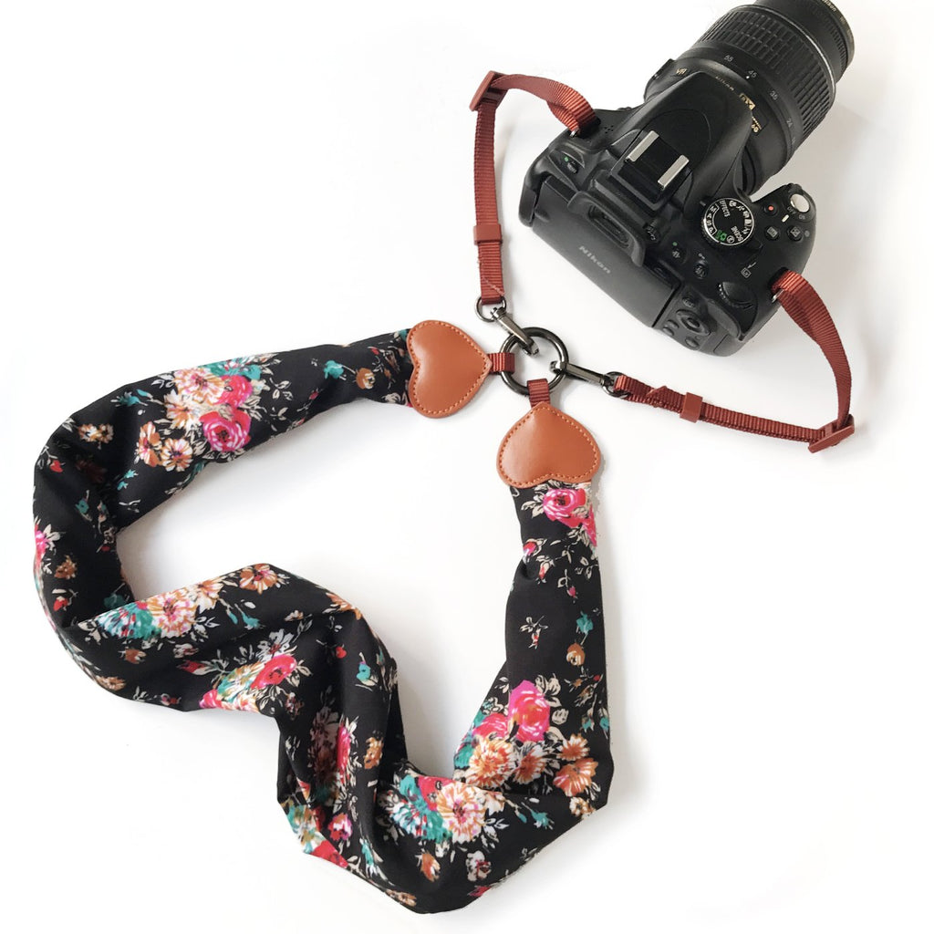 [AUSTRALIA] - Camera Neck Shoulder Belt Strap, Chevron Scarf Super Comfortable Vintage Print Soft Coloful Camera Straps for Women /Men for DSLR / SLR / Nikon / Canon / Sony / Olympus / Samsung / Pentax ETC Scarf Black+buckle