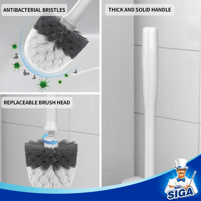 MR.SIGA Toilet Bowl Brush and Holder, Premium Quality, with Solid Handle and Durable Bristles for Bathroom Cleaning, White, 1 Pack - LeoForward Australia