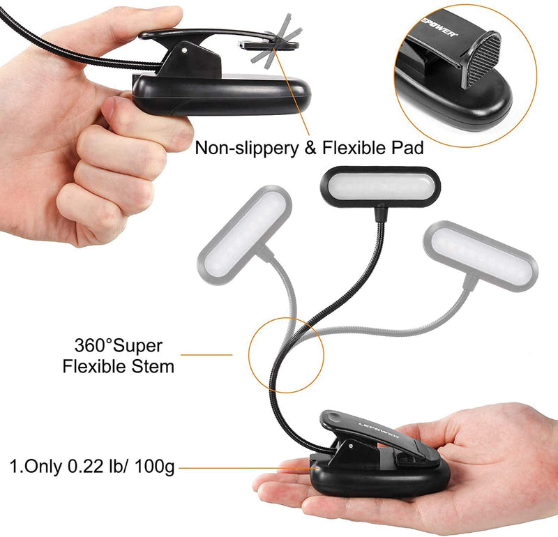  [AUSTRALIA] - LEPOWER 9 LED Book Light Clip on Reading Light, Portable Music Stand Light, Lightweight Clip Light, Eye Caring 3 Color x 3 Brightness, USB& Battery Operated, Perfect for Bookworms & Kids