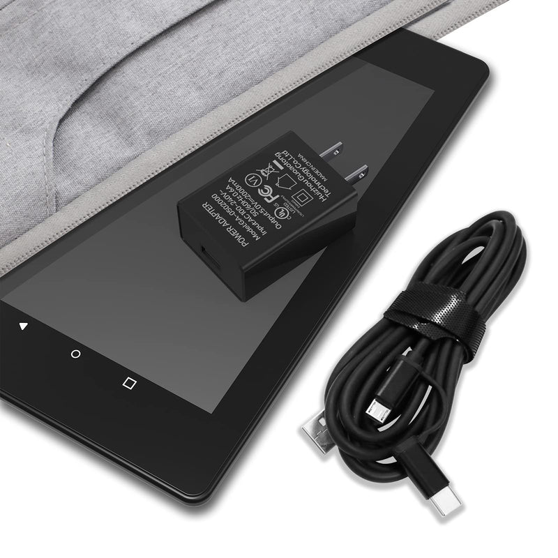 Kindle Fire Fast Charger [UL Listed] AC Adapter EWUONU Rapid Chargers with 6.6 Ft Micro-USB and Type-C 2 in 1 Cable for Amazon Kindle Fire HD, HDX 6" 7" 8.9" 9.7", Fire 7 8 10 Tablet and Phone (Black) - LeoForward Australia