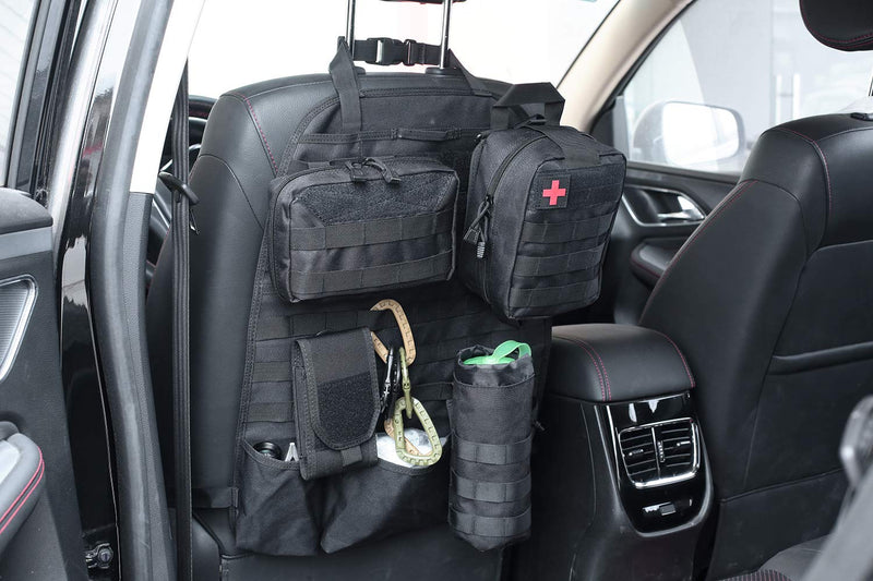  [AUSTRALIA] - Tacticool Car Seat Back Organizer - Upgraded Tactical Molle Vehicle Panel Universal Fit Car Seat Cover Protector with Extra USA Flag Patch (Black) Black