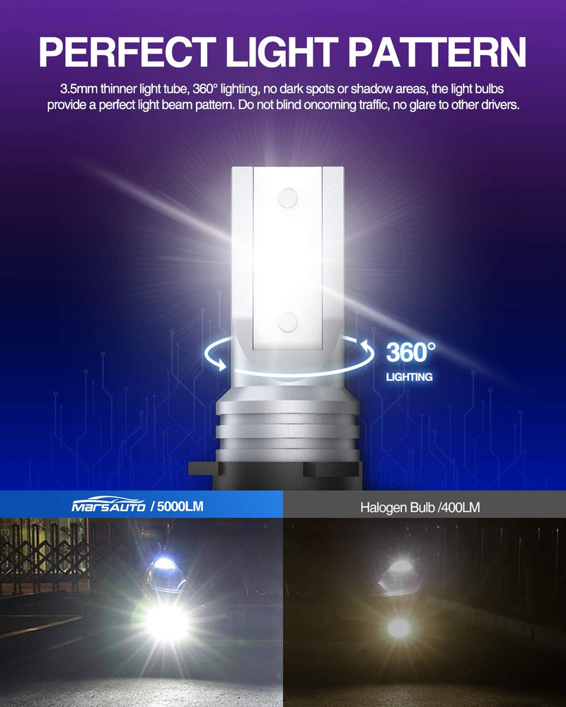Marsauto H11 LED Fog Light Bulb 5000lm, H8 H9 H16 LED Fog Lamps Super Bright CSP Chips 6000K Cool White, Play and Plug (Pack of 2) - LeoForward Australia