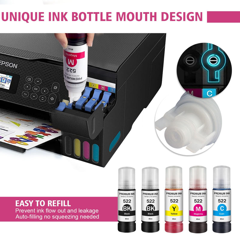  [AUSTRALIA] - 522 Ink Refill Bottles (Non-Sublimation Ink) Replacement for Epson 522 T522 Refill Ink Refill Bottles, Compatible with Use for EcoTank ET-2803 ET-2800 ET-2720 ET-4700 ET-4800 Printer