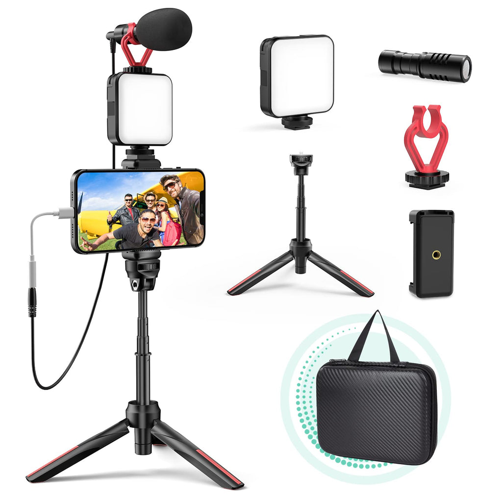 [AUSTRALIA] - Smartphone Video Vlogging Kit with LED Light, Phone Holder, Microphone, Tripod, Carry Bag, TECELKS YouTube Starter Kit for iPhone/Android, Content Creator Kit for Video Recording Vlogging