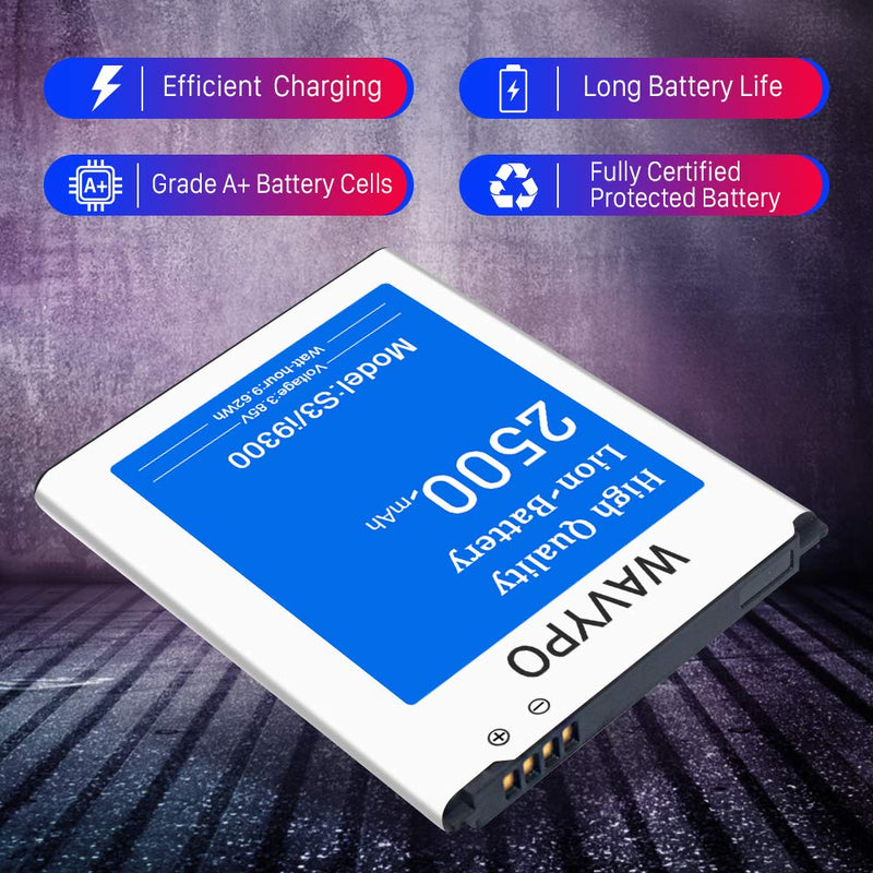 Battery for Galaxy S3 I9300, 2500mAh Wavypo Li-ion Replacement Battery for Samsung Galaxy S3 I9300, I9305 LTE, I535, T999, I747, L710, S3 Spare Battery - LeoForward Australia