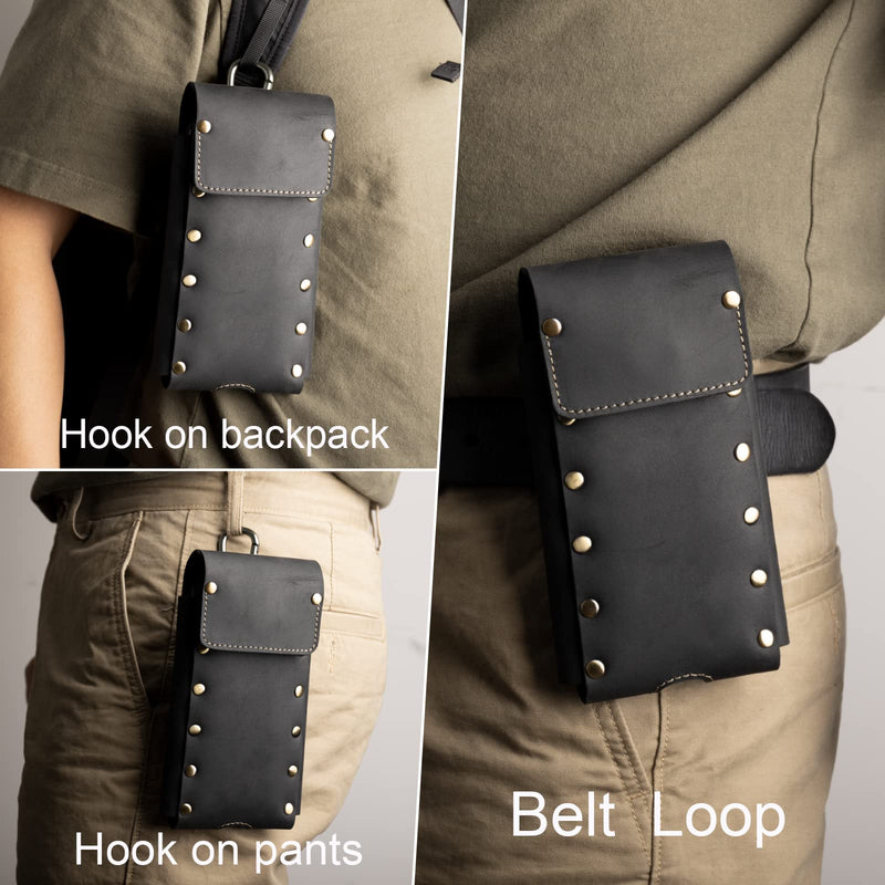  [AUSTRALIA] - Topstache Leather Phone Holster,Samsung S22 Ultra Belt Holder, iPhone 13 Pro Max Case for Belt,Universal Phone Pouch with Belt Clip,Leather Phone Holster for Otterbox Case, Flip Cellphone Sheath Black