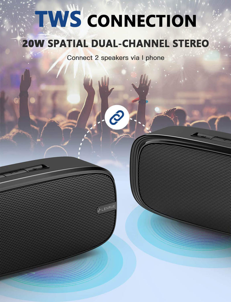 LENRUE Bluetooth Speaker, Wireless Portable Speaker with Loud Stereo Sound, Rich Bass, 12-Hour Playtime, Built-in Mic. Perfect for iPhone, Samsung and More Black - LeoForward Australia