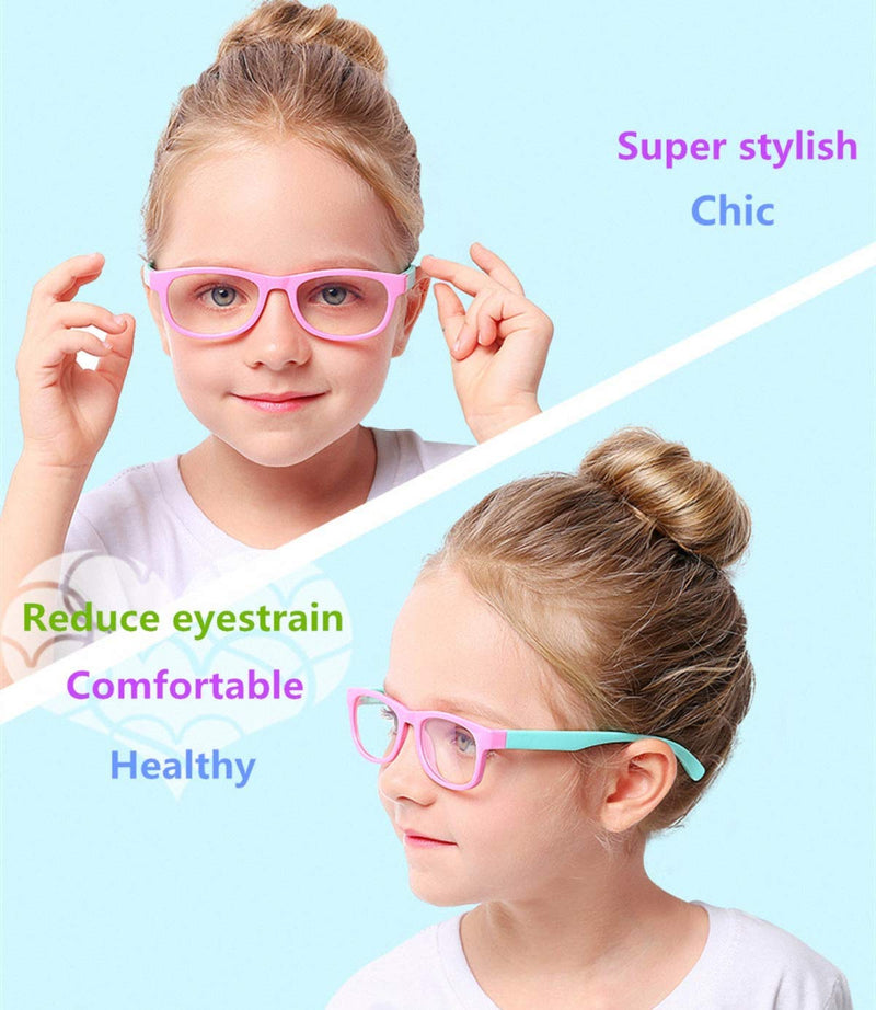  [AUSTRALIA] - Blue Light Blocking Glasses for Kids Gaming Glasses Fashion Frame Computer Screen Glasses Reduces Eyestrain Girls Boys Age 3-10 (Pink-Cyan 126mm) B1 Pink-cyan