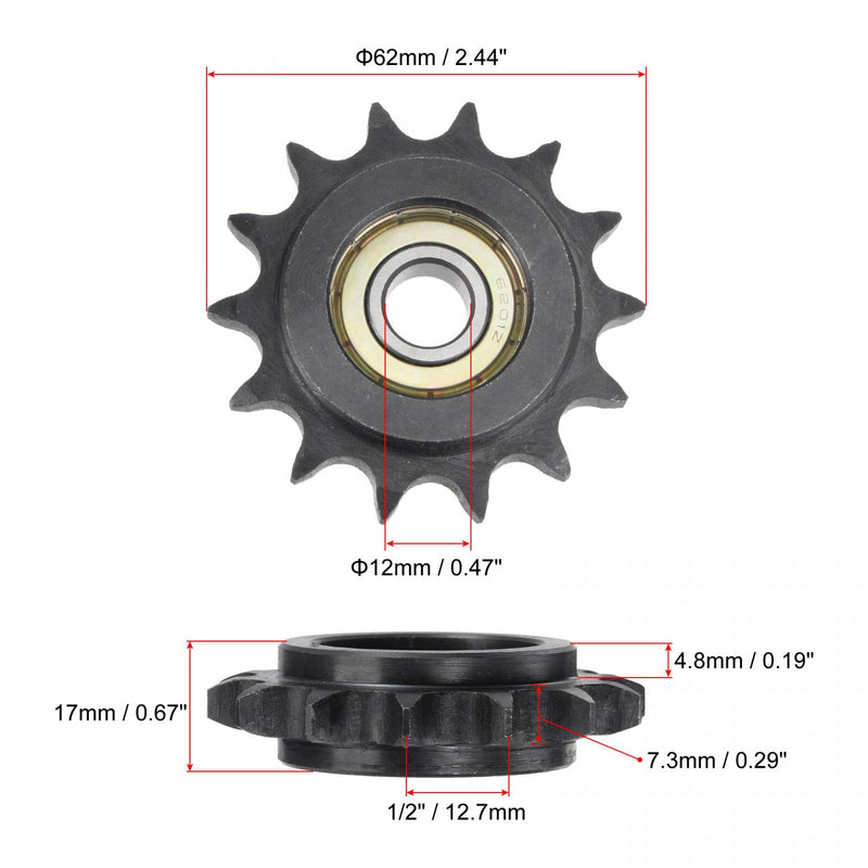  [AUSTRALIA] - uxcell #40 Chain Idler Sprocket, 12mm Bore 1/2" Pitch 14 Tooth Tensioner, Black Oxide Finish C45 Carbon Steel with Insert Single Bearing for ISO 08B Chains