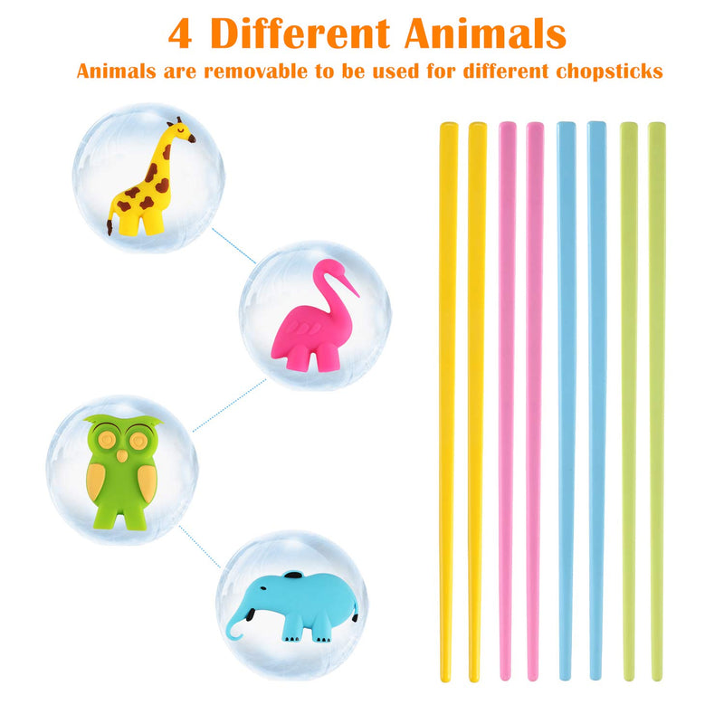  [AUSTRALIA] - Training Chopsticks for Kids or Adult Beginners Including 4 Pairs Learning Chopsticks with Attachable Learning Chopstick Helper,4 Pieces Reusable Silicone Drinking Straws - Right or Left Handed