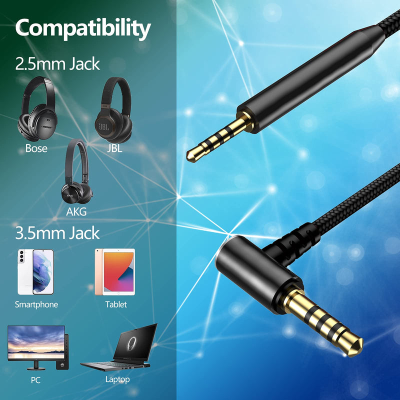  [AUSTRALIA] - Replacement for Bose Headphone Cord, 2.5mm to 3.5mm Audio Cable for Bose 700 QC25 QC35 QC35 II OE2 AE2, JBL E45BT E55BT E65BTNC, AKG Nylon Braided Wire with Inline Mic & Volume Control (1.5m, Black)
