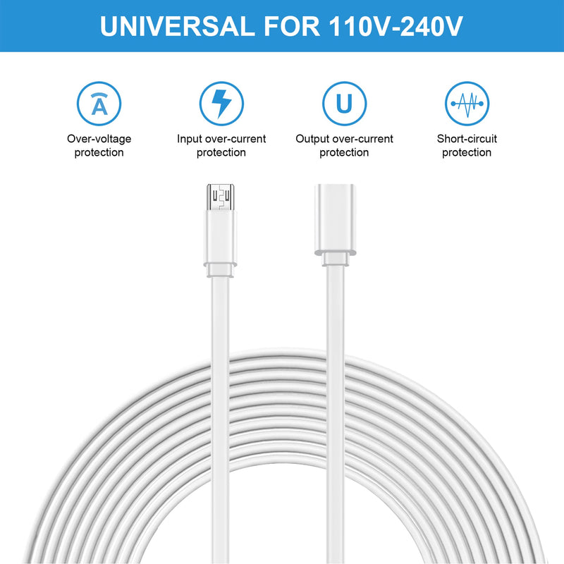  [AUSTRALIA] - Sumind 4 Pack 10 ft/ 3 Meter Micro USB Extension Cable Male to Female Extender Cord Compatible with Wireless Security Camera Flat Power Cable, Cable Clips Included (White) White