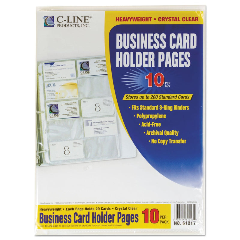  [AUSTRALIA] - C-Line 61217 Business Card Binder Pages, Holds 20 Cards, 8 1/8 x 11 1/4, Clear, 10/Pack