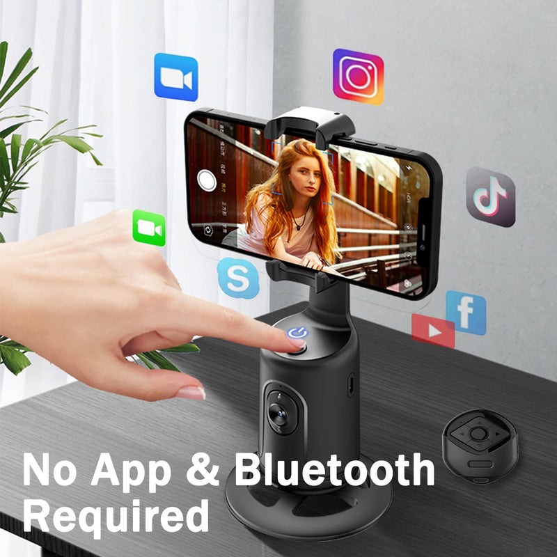  [AUSTRALIA] - Auto Face Tracking Phone Holder with Remote,Korecase 360°Rotation Following Face Body Smart Shooting Tracking Tripod Phone Camera Mount for Live Vlog,Tiktok,Rechargeable Battery,No App,Black Black