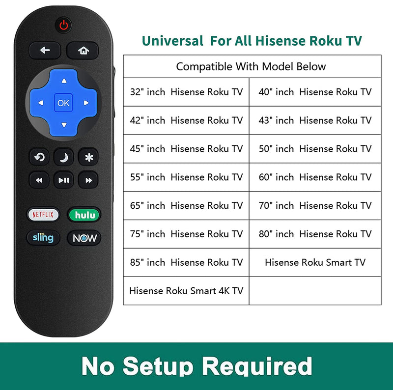 Replace Remote Compatible with All Hisense Roku TV, Universal Remote Control for Hisense 32 40 43 50 55 58 65 70 75 85 Inch 4K Smart TV HU-RCRUS-20 - LeoForward Australia