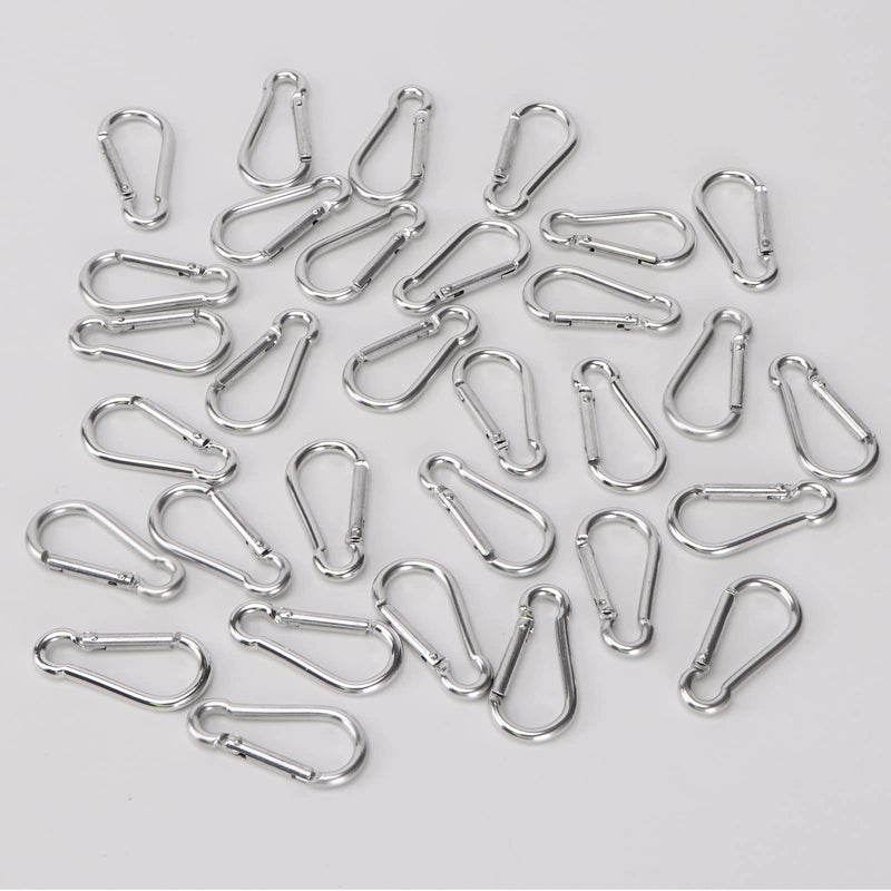  [AUSTRALIA] - 80PCS Small Carabiner Caribeaner Clip Bulk 1.89" Spring Snap Hook Key Chain Clip Aluminum Batch D Ring Carabiners for Backpacking Camping, Hiking, Traveling, Silver